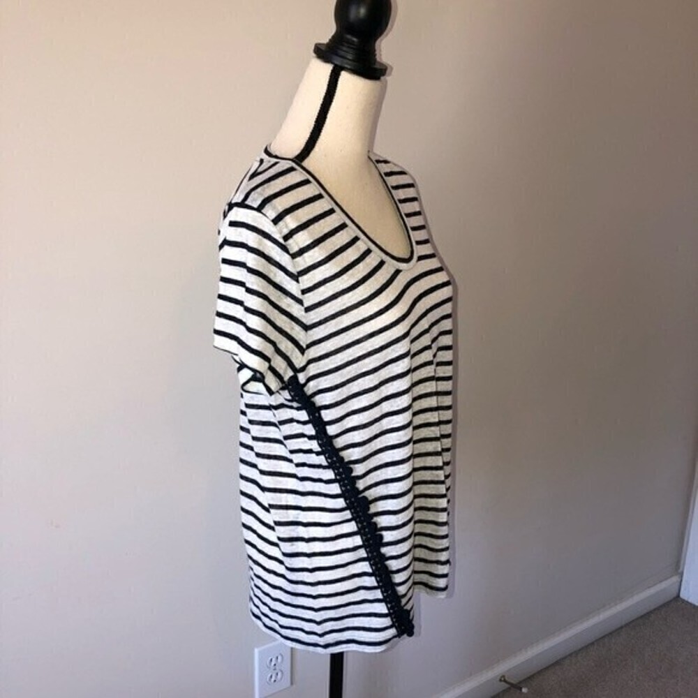 Jcrew Linen Knit Pom Pom Top Size M Navy Blue Black - Picture 3 of 7